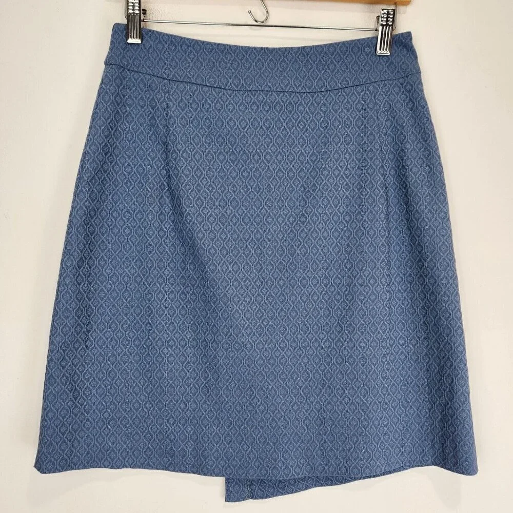 Margaret M A-Line Skirt Womens Small‎ Blue Jacquard Faux Wrap Pull On Office